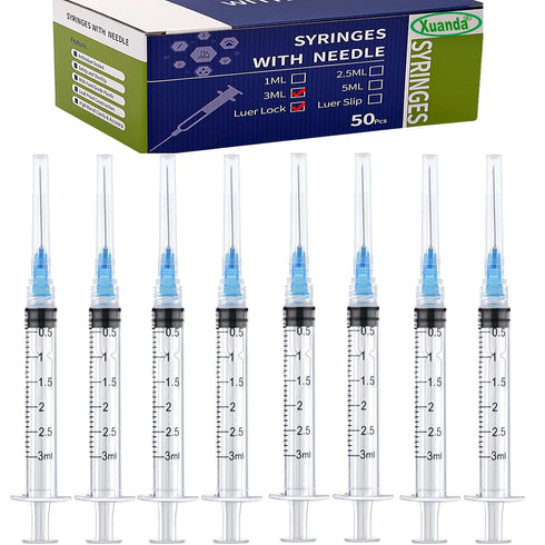 50 Pack 3ml Syringes, Individual Package 23g for Industrial, Scientific, Measuring, Pet Feeding