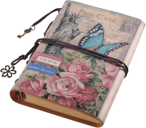 Leather Journal Notebook, MALEDEN Vintage Travel Journal for Women Refillable Sketchbook Diary Planner with Unlined Pages and Zipper Pocket by MALEDEN