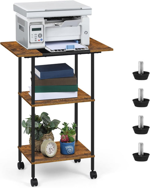 Shinoske Printer Stand with Storage,3 Tier Large Printer Table with Wheels for Home