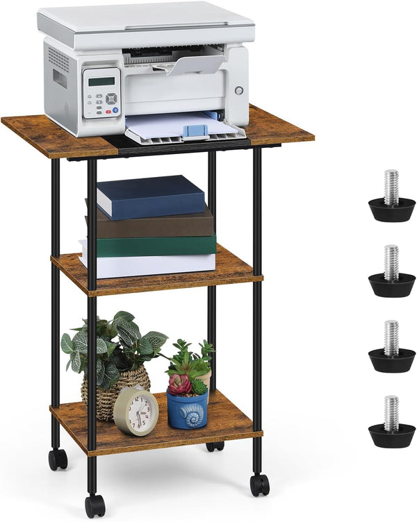 Shinoske Printer Stand with Storage,3 Tier Large Printer Table with Wheels for Home