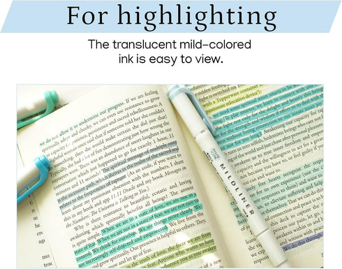 Double-Ended Creative Highlighter Cool Colors (Blue, Green, Dark Blue, Smoke Blue, Lavender, and More) with Blue Pouch