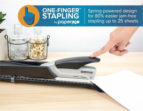 Bostitch Office Booklet Stapler, One Finger, Long Reach, Spring Powered, Silver (1610)