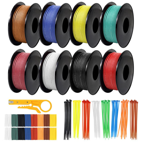 28 AWG Stranded Wire Spool, 50ft Each in 8 Colors - Silicone