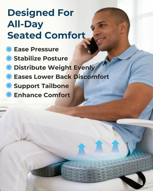 Yalfero Tailbone Gel Enhanced Travel Airplane Seat Cushion for Long Flights, Waterproof Stadium Portable Memory Foam