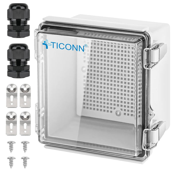 TICONN Waterproof Electrical Junction Box IP67 - ABS Plastic Enclosure with Hinged Cover and Mounting Plate