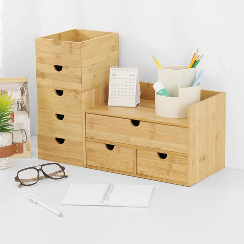 Wisuce Bamboo Desk Organizer, Mini Desktop Drawer Storage Box for Office Home Toiletries, No Assembly Required (3