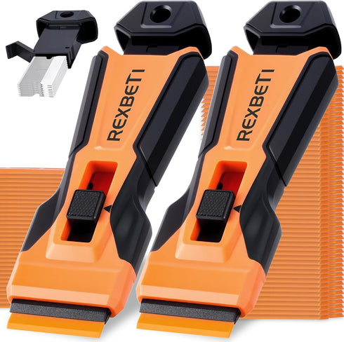REXBETI Razor Blade Scraper Tool, 2 Pack Razor Scraper with Extra 314Pcs