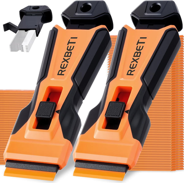 REXBETI Razor Blade Scraper Tool, 2 Pack Razor Scraper with Extra 314Pcs