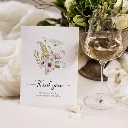 50 5 4x6in Funeral Thank You Cards with Envelopes, Designs, Watercolor Wildflower Bereavement Sympathy Thank You Card