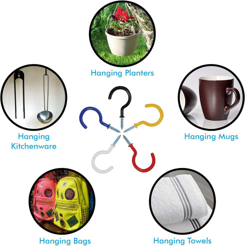 Millennial Essentials Vinyl Coated Screw-in Ceiling Cup Hooks, 2.9 Inches, 30 Pack, Available in 5 Colors