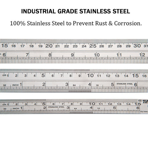 ZZTX Metal Ruler Stainless Steel Ruler Straight Edge Measuring Tool 6 Inch +12 Inch + 16 Inch 6 Pack Set