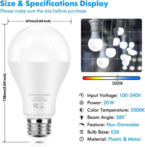 LED Light Bulbs 150 Watt Equivalent, 2200 Lumen Super Bright Light Bulbs, Daylight White 5000K, A21 20W LED Bulb E26 Base, Non-Dimmable, No Flicker Brightest Bulb for Bedroom Living Room Home, 4-Pack by TOBUSA