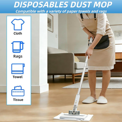 4 1 2 2 in Disposable Dust Mop with Squeegee & Floor Scrub Brush with Long Handle, Shiny Towels Wipes Cleaning Cloths