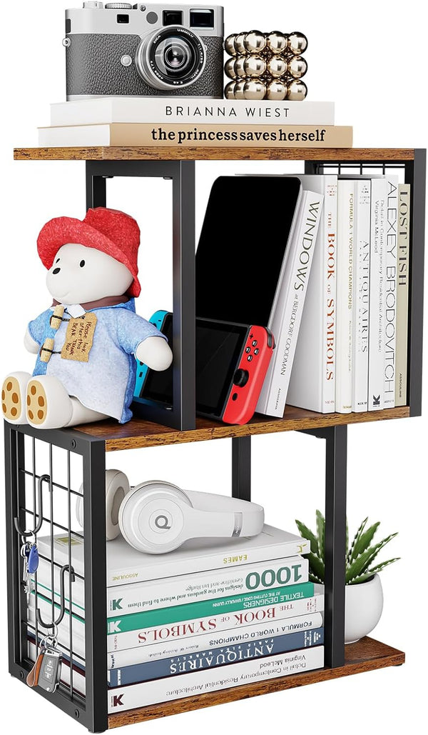 Vfelf Desktop Bookshelf,3-Tier Desk Organizer Shelf with Hooks Desk Organization Deals for Office