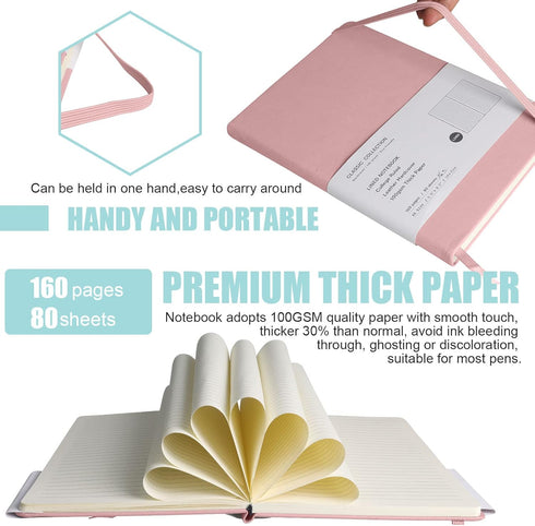 Lined Journal Notebook, Pink, 160 Pages, Medium 5.7 inches x 8 inches, 100 gsm Thick Paper, Hardcover