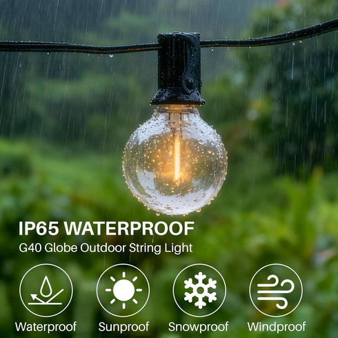 wtiyvxr 25 G40 Lights,13 Bulbs(1 IP65 Dimmable Bulbs E12 2200K FT Outdoor String Lights Globe Shatterproof Patio