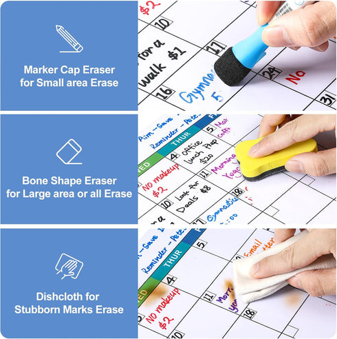 Dry Erase Magnetic Calendar for Refrigerator, 3 Pack - Monthly, Weekly, Daily Planner Magnet Whiteboard, 14"x11"