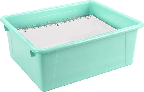 Storex Letter Size Deep Storage Tray – Teal Organizer Bin with Non-Snap Lid, 5-Pack (62549U05C) for Classroom, Office,