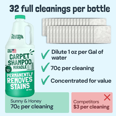 Deep-set (32fl oz, Sunny & Honey Heavy Duty Carpet Cleaner Solution for Machines - Powerful Stain and Surface Odor