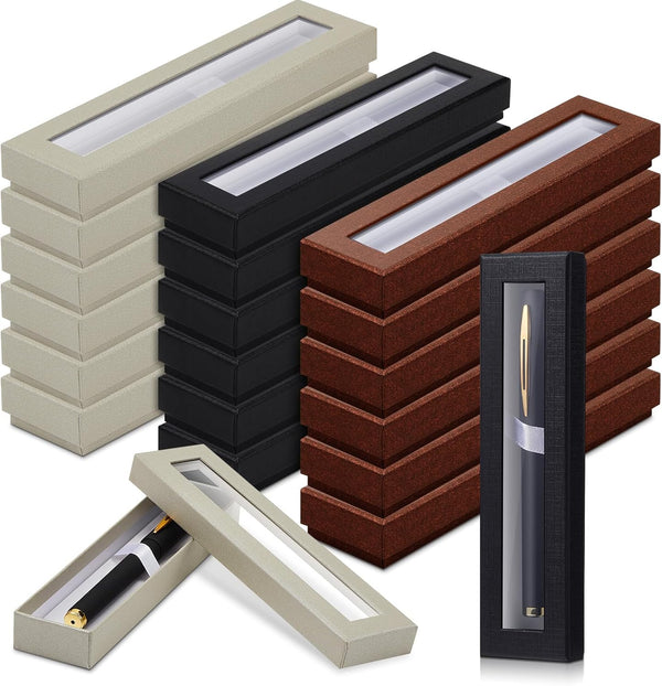 Colarr 36 Pcs Empty Pen Gift Box with Cushion, Clear Lid Cardboard Pen Display Case for Presentation Jewelry Packaging