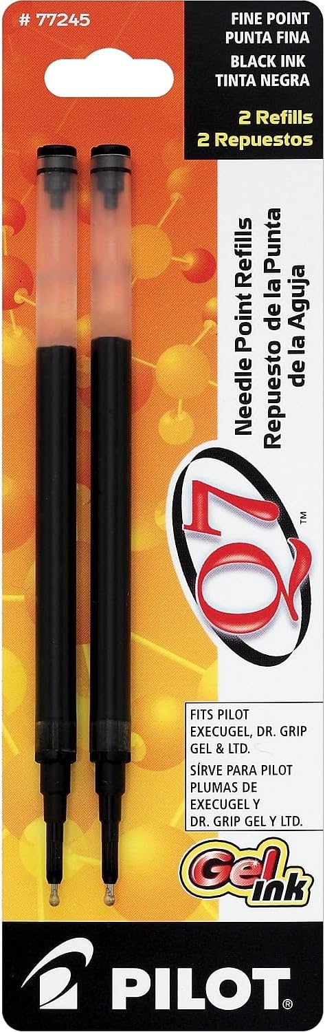 Pilot Q7 Gel Ink Refill, Fine Point, Black Ink, 2-Pack for Retractable Needle Point Rolling Ball Pen (77245)