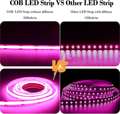 5V Dimmable (3.28FT/1M) Short Led Strip Lights Pink USB LED Lighting COB LED Strip Pink Flexible LED Tape Light Not