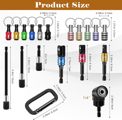 18PCS 11P 3P 3P 1/4 105Right 1/4Hex Bit Holder Cool Gadgets, Drill Bit Holder Keychain/ Impact Drill Sockets Adapter/