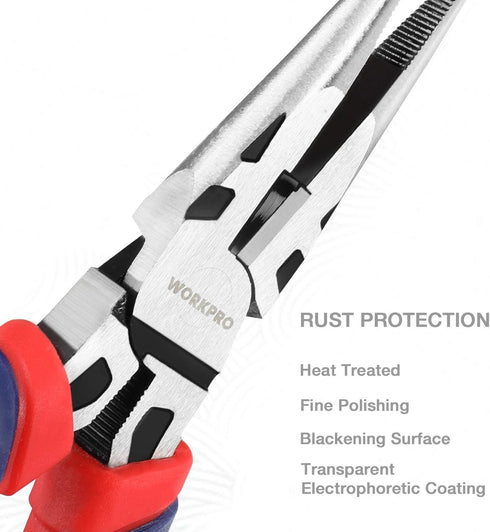 Set, 6 Inch 8 Inch 7 Inch WORKPRO Pliers Premium Cr-V Construction, Includes Slip Joint, Long Nose, Diagonal Cutting