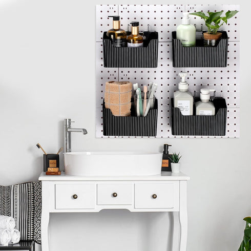 Suzile 4 Pcs Pegboard Bins Set | 7.9 x 3.3 x 4.7'' Plastic Containers with Metal Hooks for Organizing Storage Tools