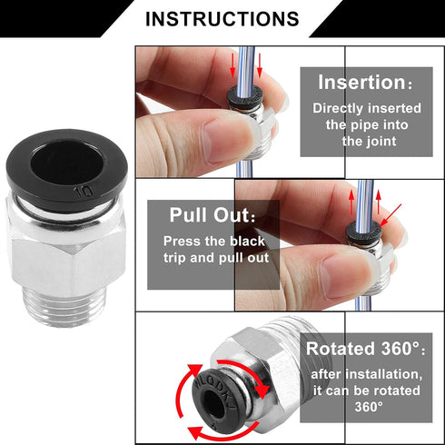5Pcs Male Straight Push to Connect Fittings, 10mm Tube OD x 1/4 inch NPT Thread for Pneumatic Hose