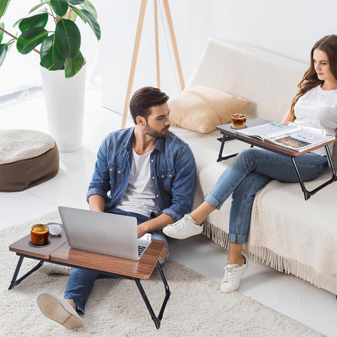 Adjustable Wooden Lap Desks for Bed, Desk with Built-in Cup Holder