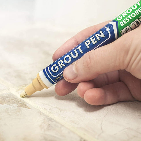 Grout Pen Cream Tile Paint Marker: Waterproof Grout Paint, Tile Grout Colorant and Sealer Pen - Narrow 5mm, 2 Pack