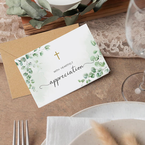 CYGGUN 25 46 Pcs Funeral Thank You Cards with Envelopes, Bulk Sympathy Card Watercolor Eucalyptus Leaves Bereavement