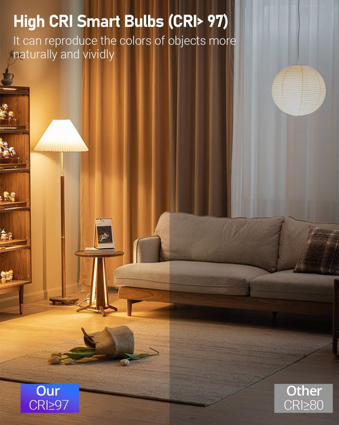 Matter Smart Light Bulbs, Full Spectrum Light Bulb, WiFi LED Light Bulb, 16 Million Colors RGBWW, App & Voice Control,