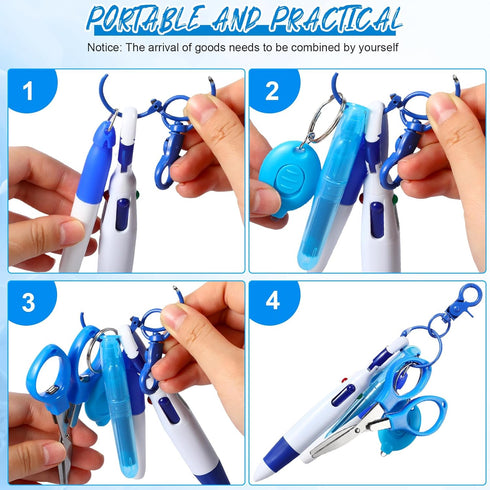 Glenmal 72 Pcs Badge Reel Pen Mini Highlighter Set, Mini Scissors, Neon Nurse Pen, LED Keychain Clip