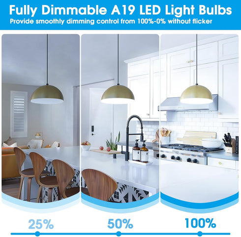 12-Pack A19 LED Light Bulbs, 60 Watt Equivalent, 900LM, Dimmable 9W Bright White LED Bulb, E26 Base, Cool White 6000K