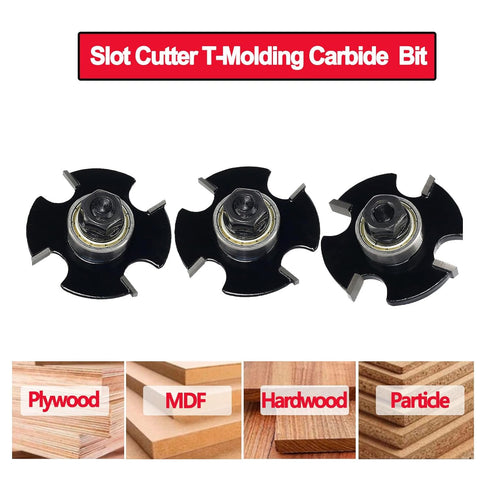 3pcs Set 1/4 4-Wings, 9/16" 1/4" 1/8" 3/32") Slot Cutter Router Bit Shank - Depth, Carbide Tip, Wood Slotting Cutter