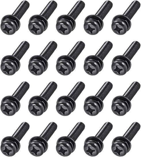 uxcell M6 x 25mm Carbon Steel Phillips Pan Head Machine Screws Bolts with Spring Washer & Plain Washers, 20pcs