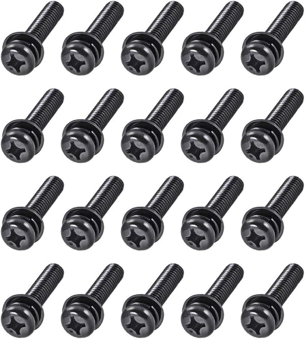 uxcell M6 x 25mm Carbon Steel Phillips Pan Head Machine Screws Bolts with Spring Washer & Plain Washers, 20pcs