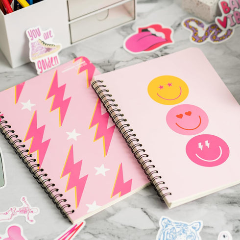 L1rabe A5 Preppy Spiral Notebooks – Hardbound Journal for Teens Girls, Pink, Happy Smile, Back to School Gifts