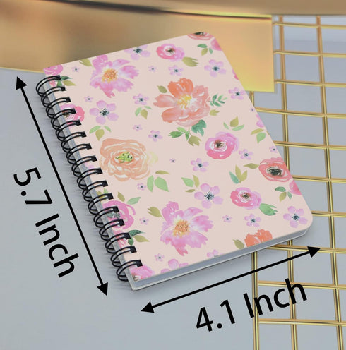 Yansanido Spiral Notebook, 4 Pcs A6 Flower Design, 80 Sheets - 160 Pages Thick Hardcover 8mm Ruled Journals for Study