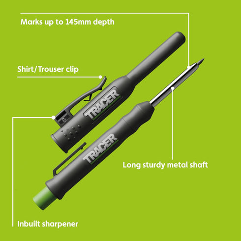 TRACER Deep Hole Construction Pencil with TRACER Site Holster. Extendable 2B Carpenter Pencil with Inbuilt Carpenter Pencil Sharpener by Tracer