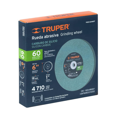 TRUPER PIES-63460T 6" Silicon Carbide Bench Grinding Wheels, Grit=60, Thickness=3/4", 1 Pack