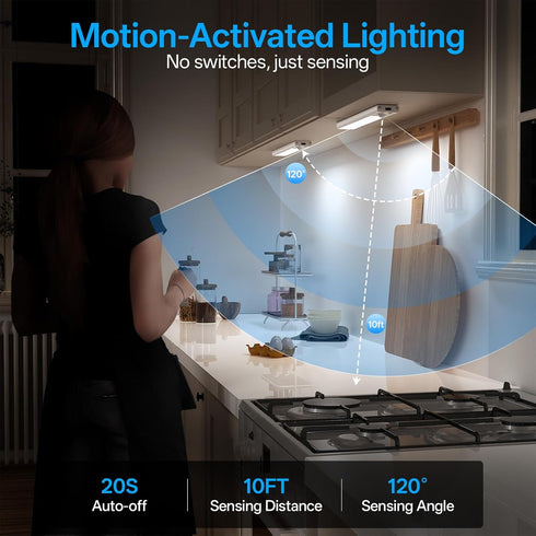Indoor,3Color Dimmable Closet Counter 2Pack Under Cabinet Lighting Wireless,Rechargeable Motion Sensor Light Light