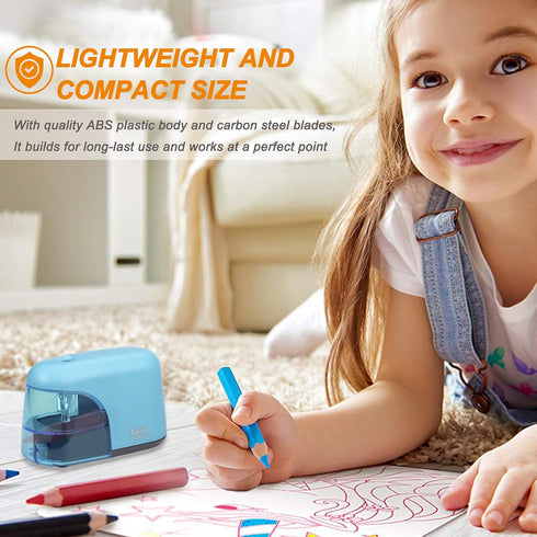 Eagle Electric Pencil Sharpener, Battery Powered with LED Light, Portable, Ideal for Kids and School Supplies (Blue)