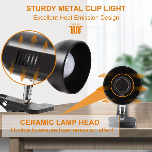 RONG&LAN LED Metal Clip On Light, 360 Adjustable Clamp Reading Light for Desk, Eye-Friendly Book Night Light for Dorm