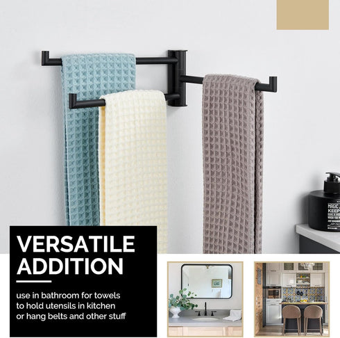 Swivel Hand Towel Holder - 3 Bars Angle Simple 304 Stainless Steel Towel Rack, Folding Wall Mount Matte Black