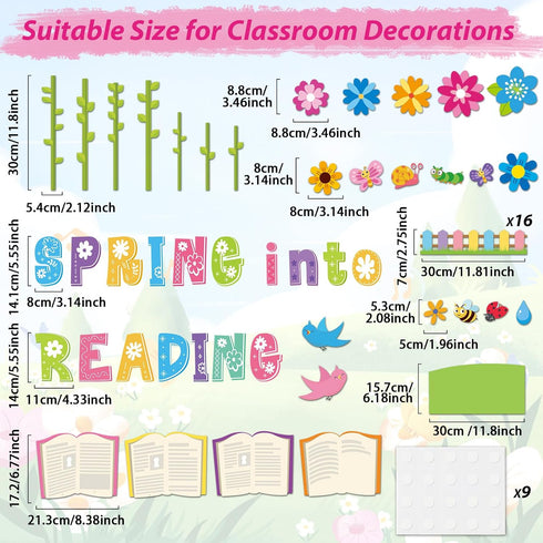 gisgfim Spring Reading Bulletin Board Decorations Set Classroom Spring Into Reading Bulletin Board Butterflies Flowers Cutouts Bulletin Board Borders Decor for School Library Chalkboard Wall(Spring) by gisgfim