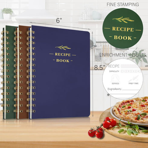 Perfect Blank Recipe Book: Hardcover Personal Recipe Notebook to Write in 144 Exclusive Recipes (Set of 3 Colors)