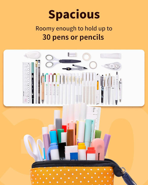 Sooez Cute Stand Up Pencil Case, Telescopic Pouch, Portable Holder, Spacious Bag for School Office Supplies, Orange